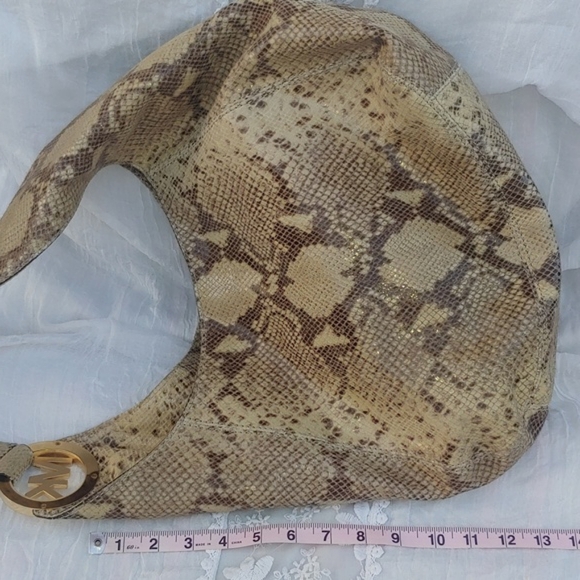 Michael Kors Leather Snake Print Hobo Bag in Cream and Brown - Picture 12 of 16